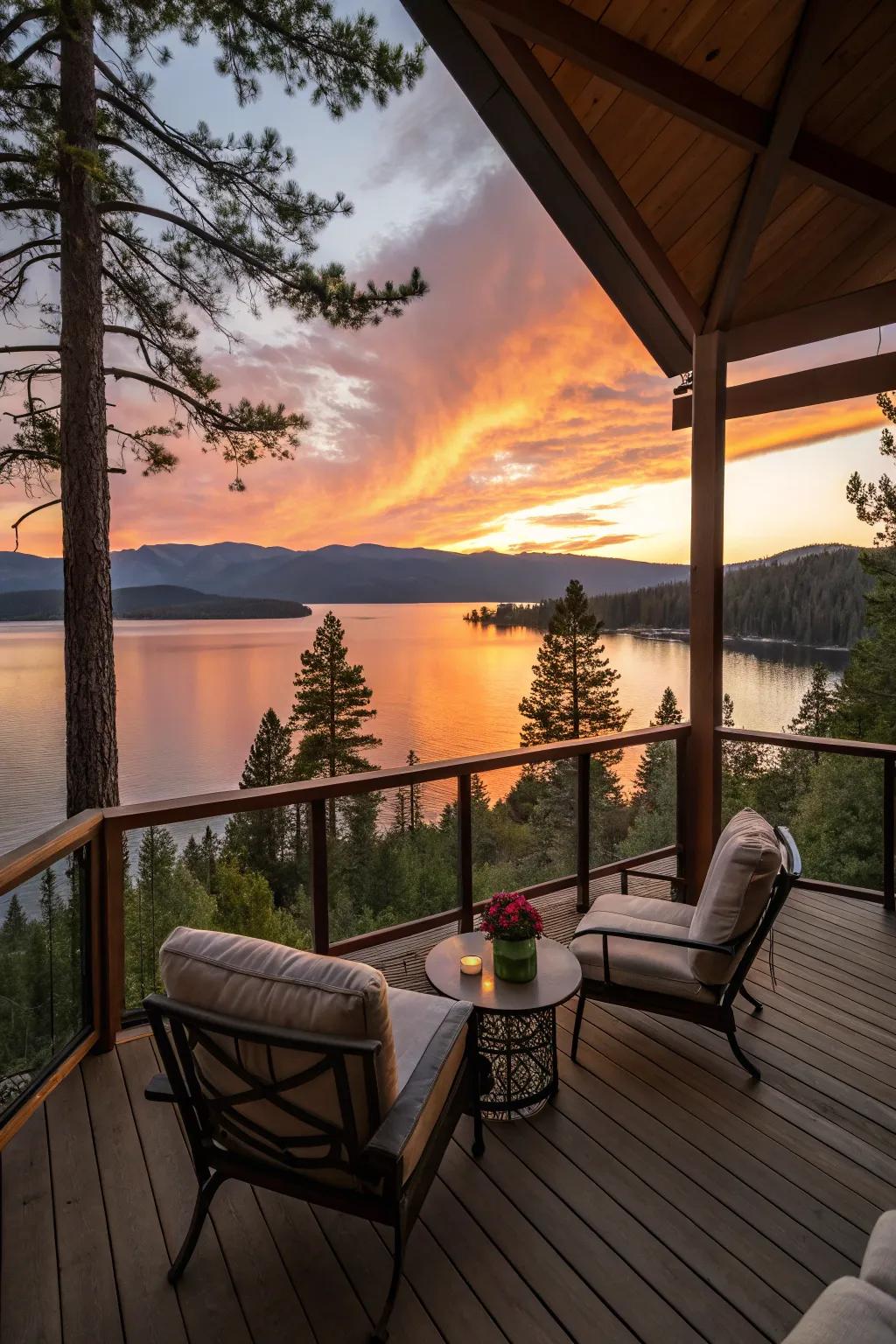 An elevated deck showcasing wide, panoramic water views.