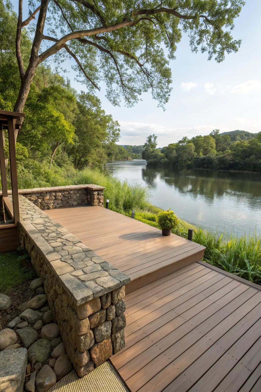 A beautifully crafted deck using harmonious materials.