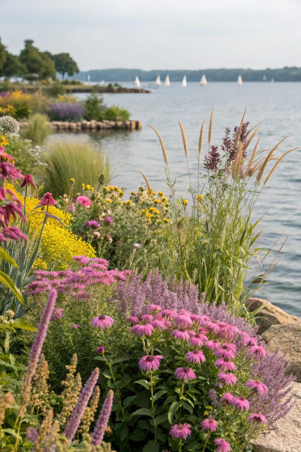 A low-maintenance garden thriving with water-wise plants.