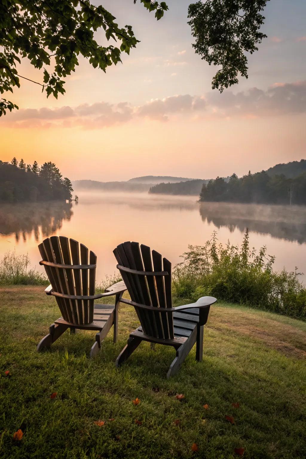 A cozy seating area perfect for enjoying morning coffee by the lake.