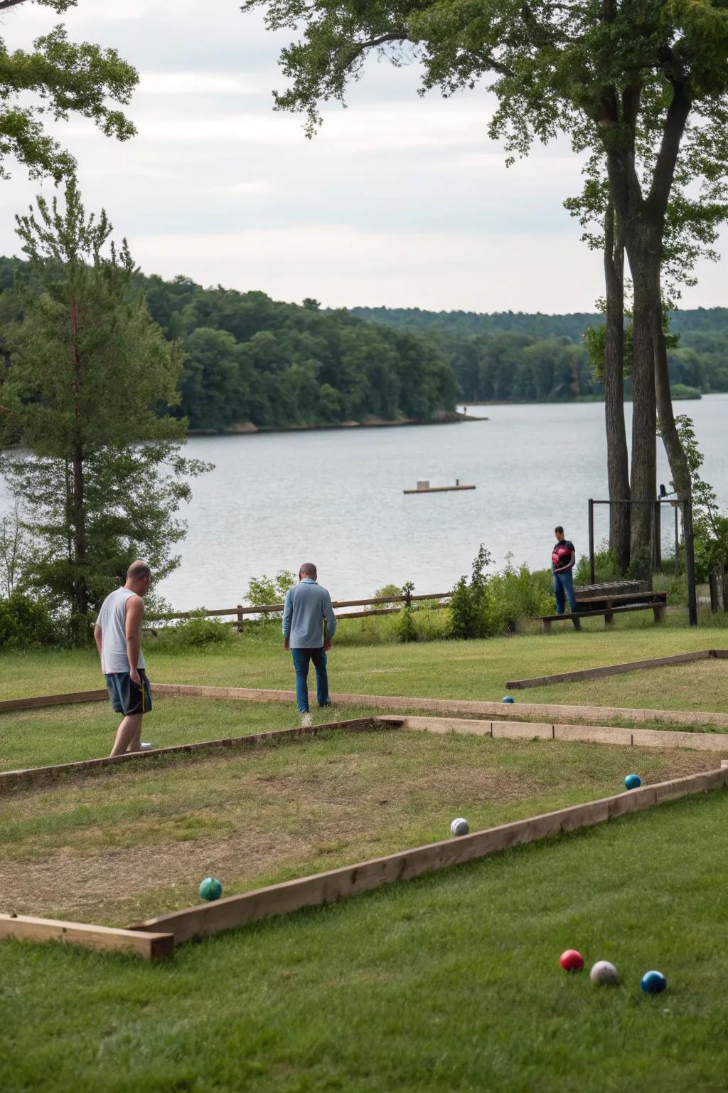 An engaging play area perfect for family fun by the lake.