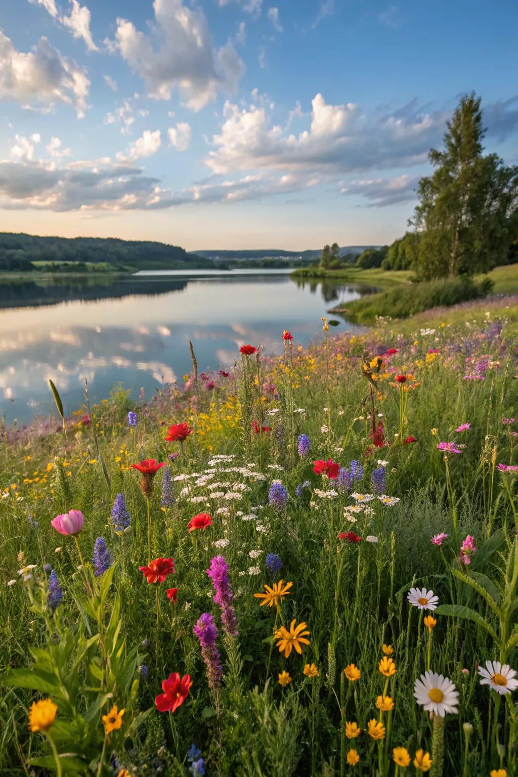 A wildflower meadow bursting with color and life.
