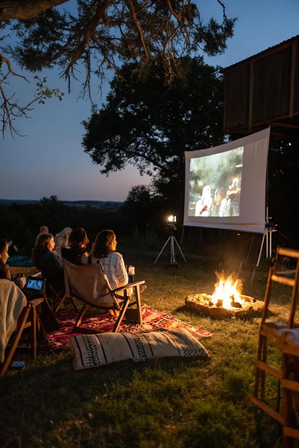 An outdoor movie night adds an extra layer of entertainment to your bonfire party.