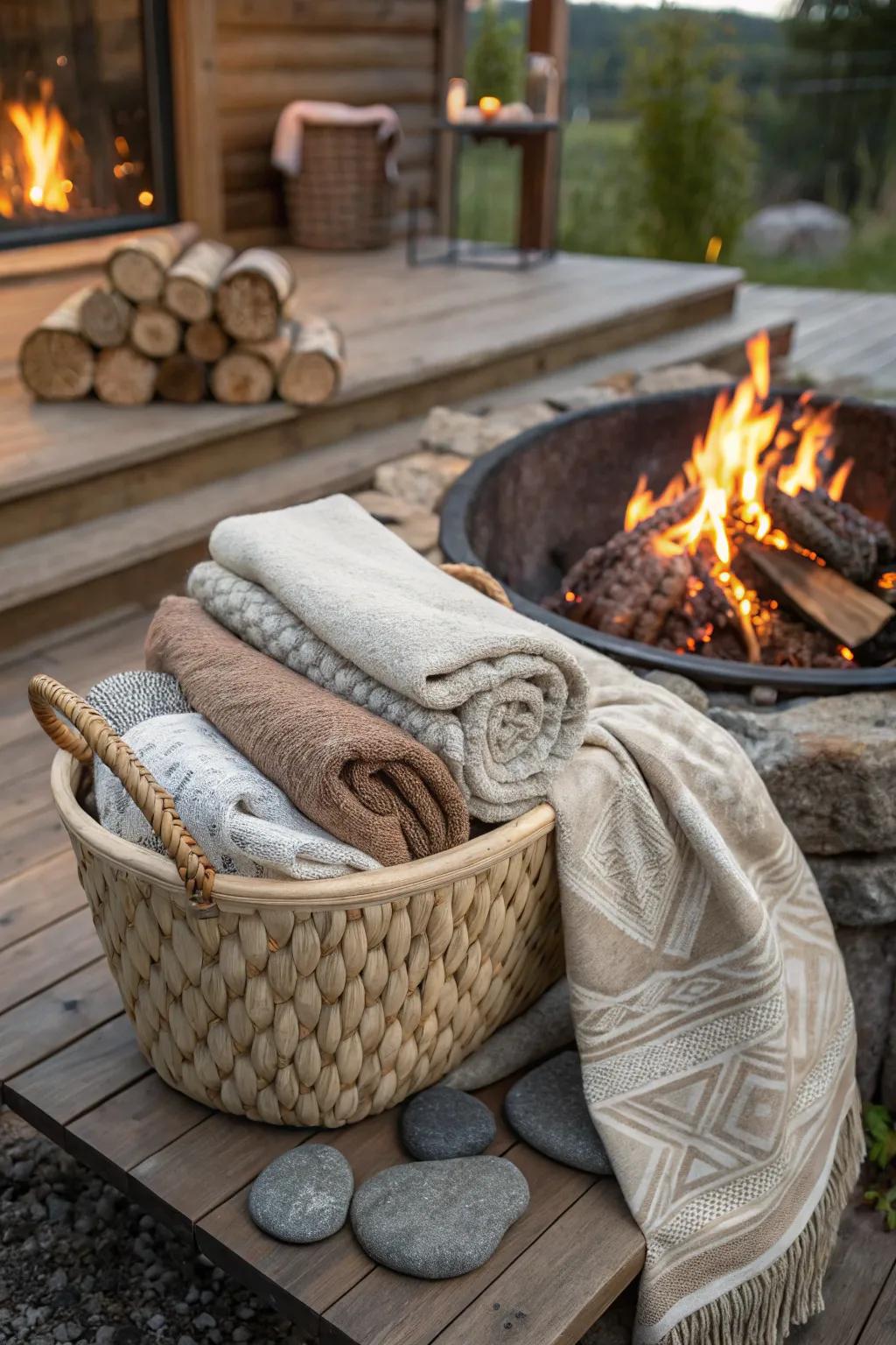 Cozy blankets keep guests warm and comfortable as the night cools.