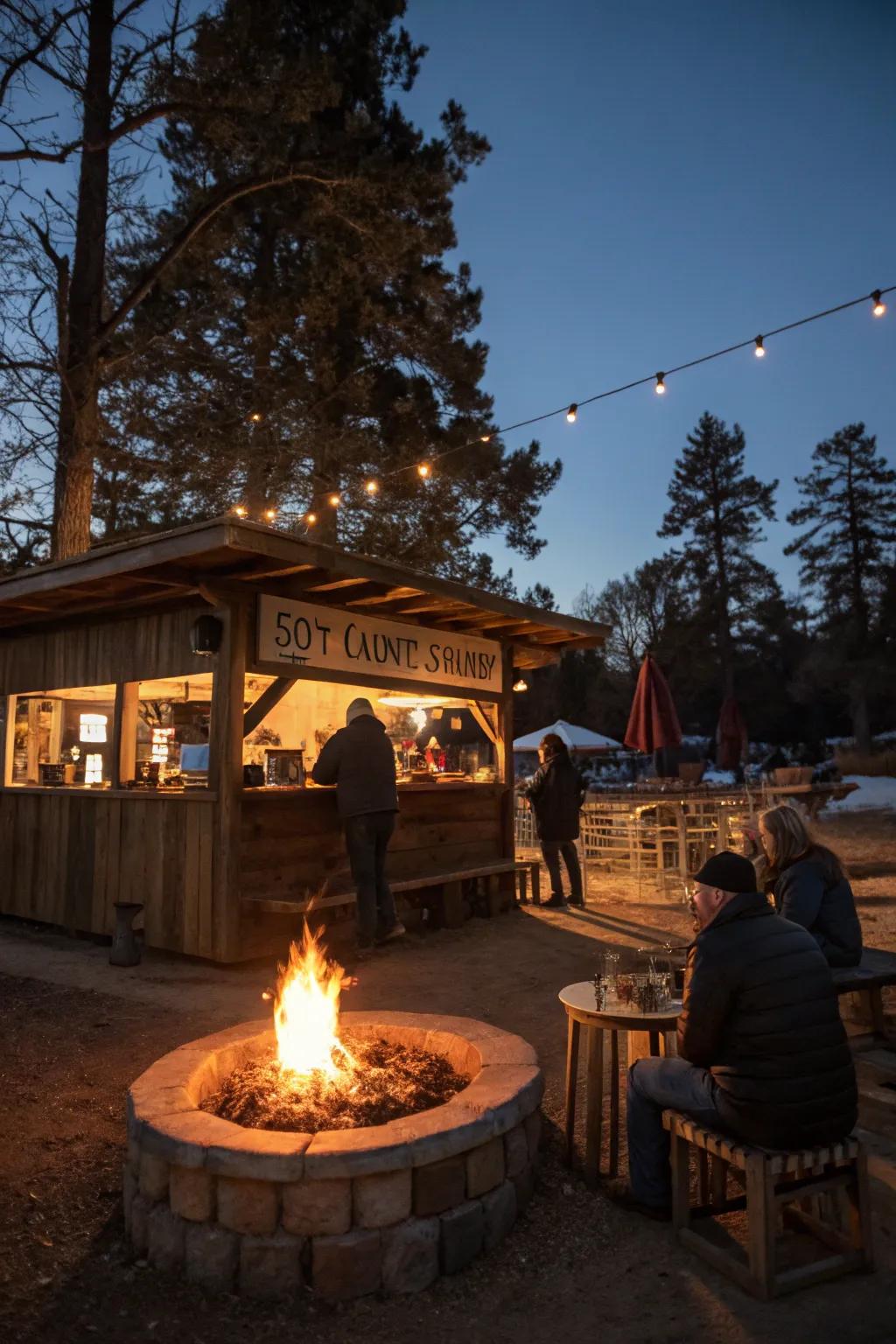 A beverage bar adds warmth and cheer to your bonfire party.