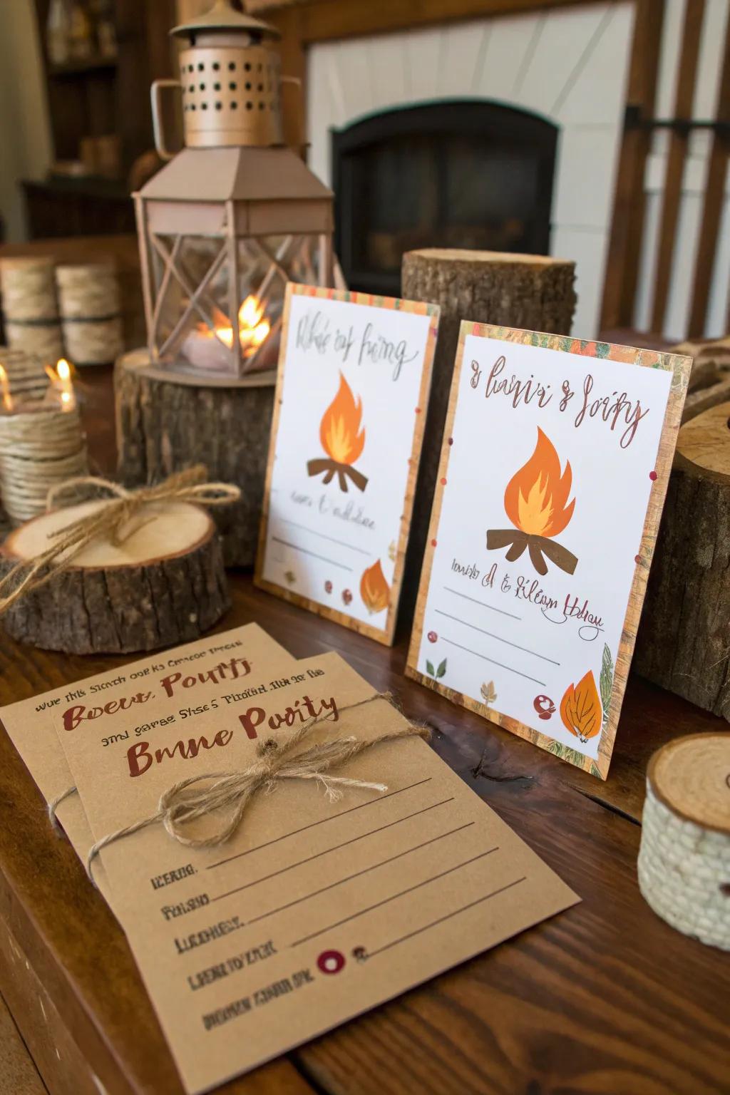 Personalized invitations set the tone for a memorable bonfire party.