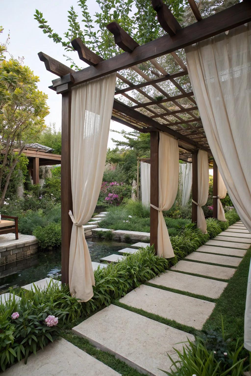 Minimalist curtains offer a serene, calming presence in your garden.