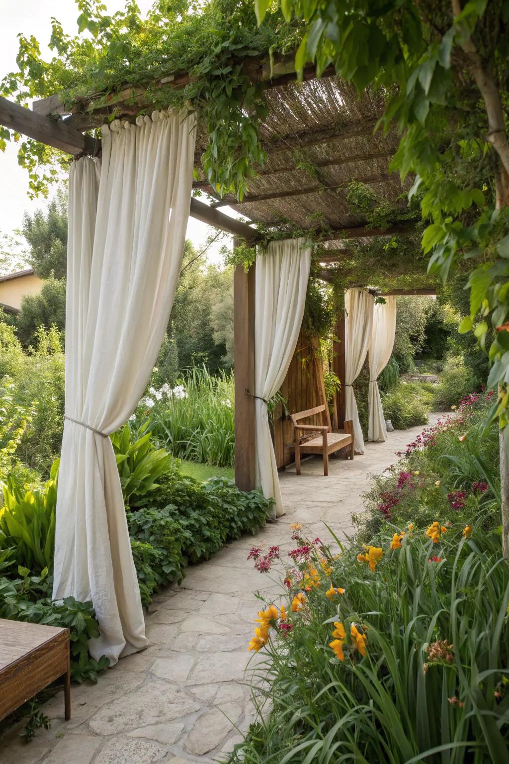 Eco-friendly curtains offer a sustainable choice for your outdoor retreat.