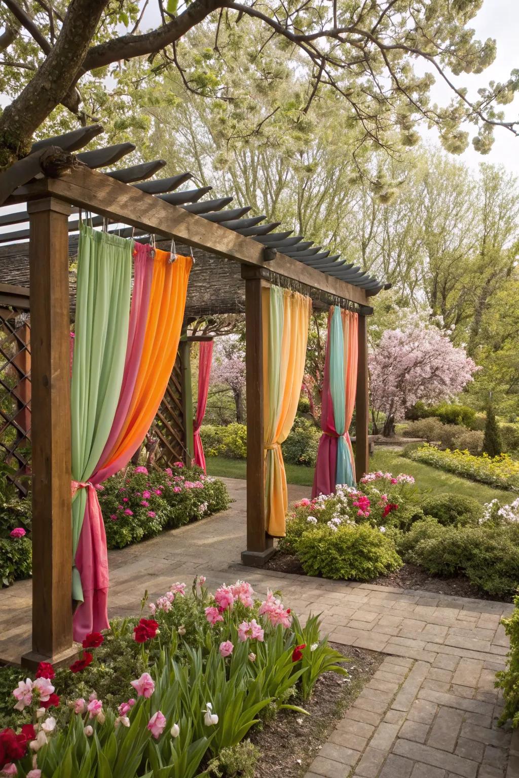 Seasonal curtain changes keep your pergola fresh and inviting.