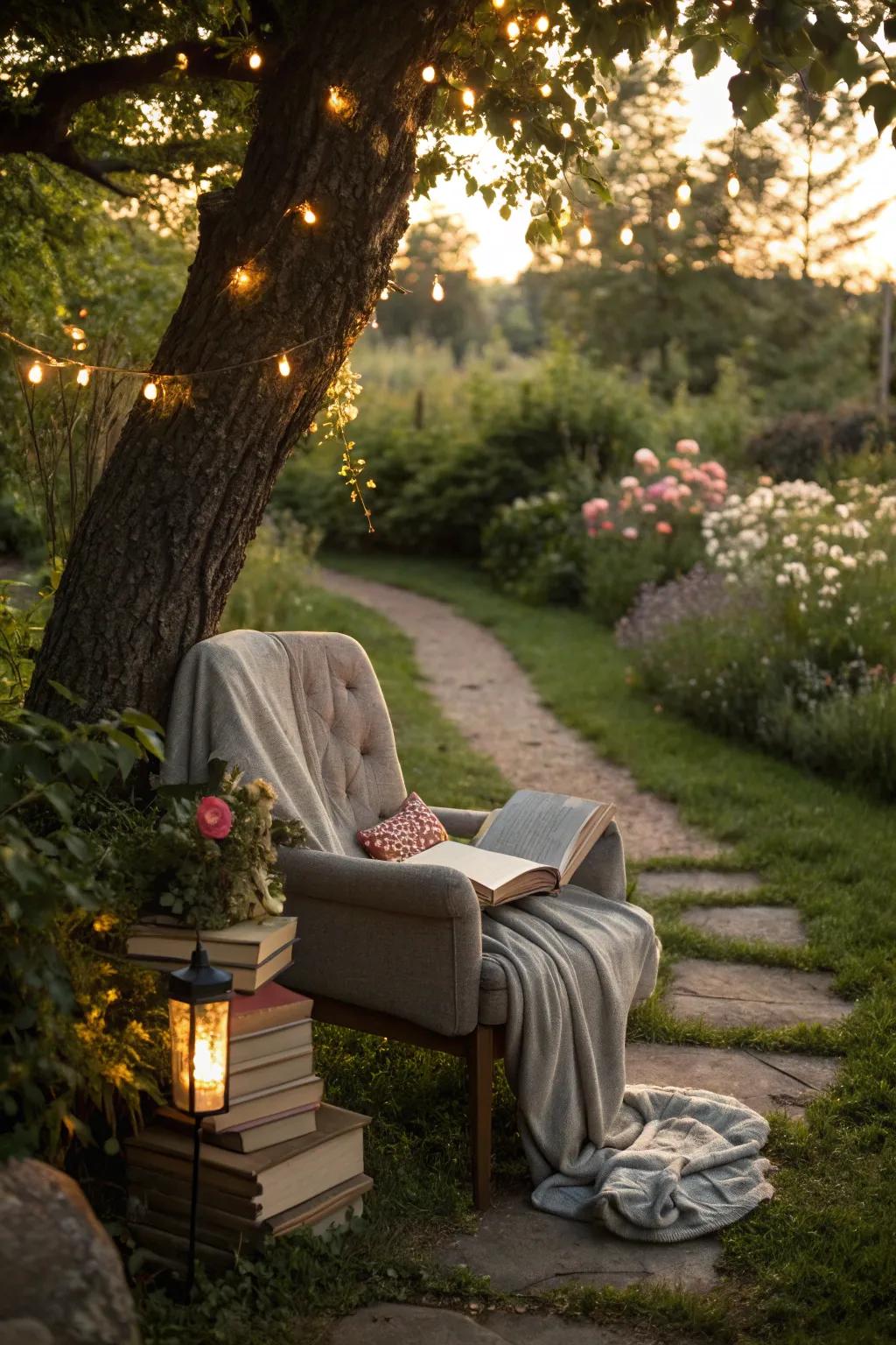 A reading nook offers a peaceful escape.