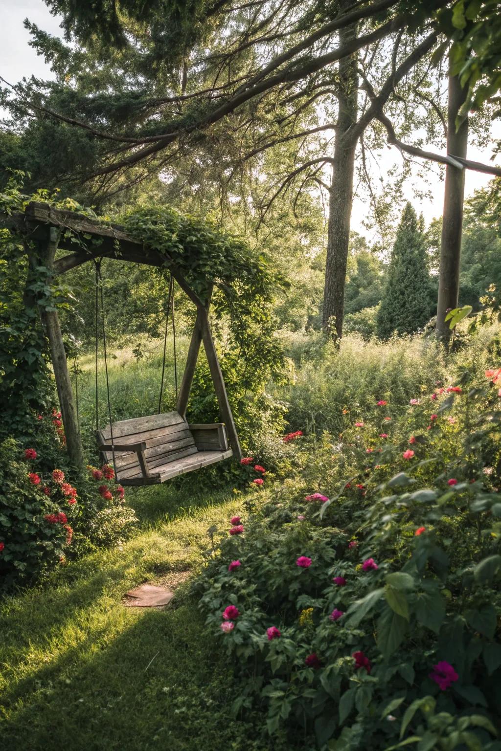 A secret swing adds whimsy to your garden.