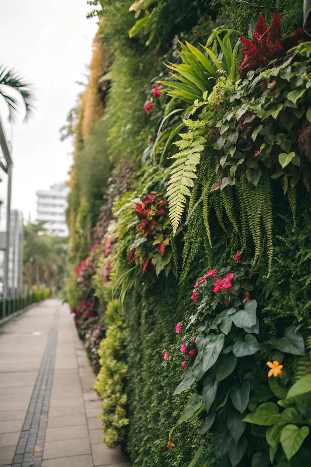 Vertical gardens add dimension and greenery.