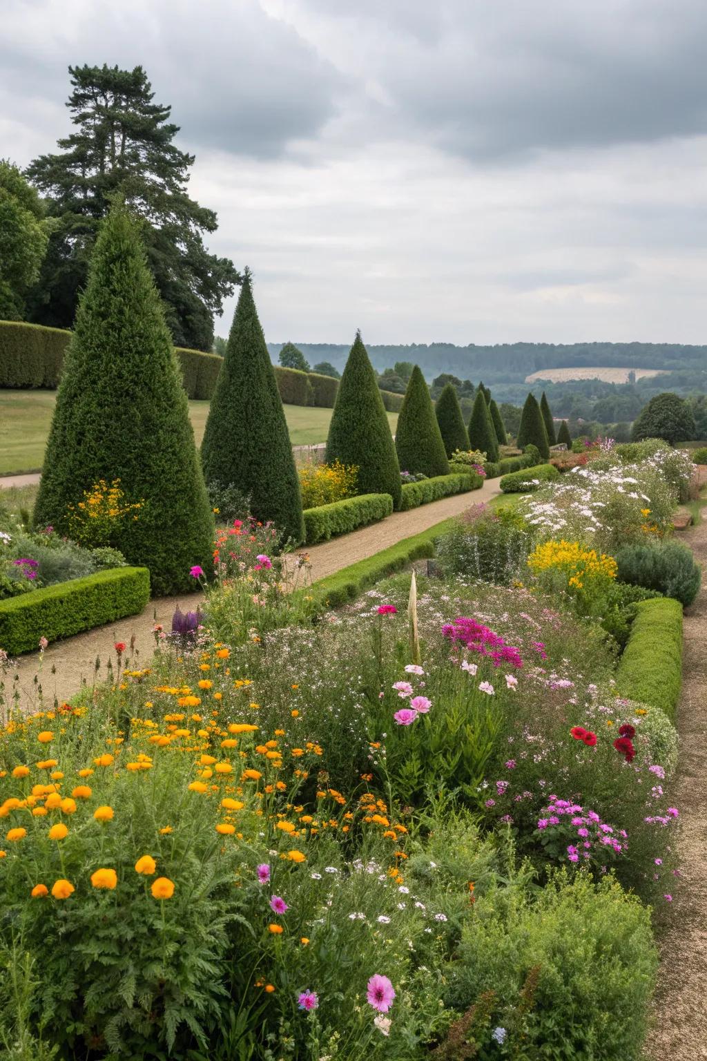 A mix of planting styles creates visual interest.
