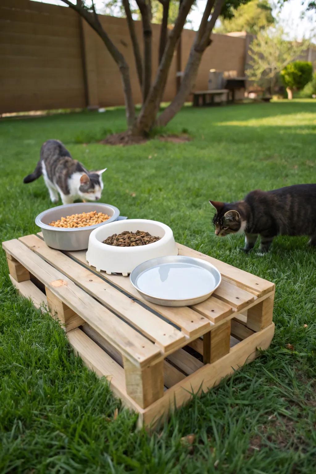 An eco-friendly pallet platform for elevated feeding.