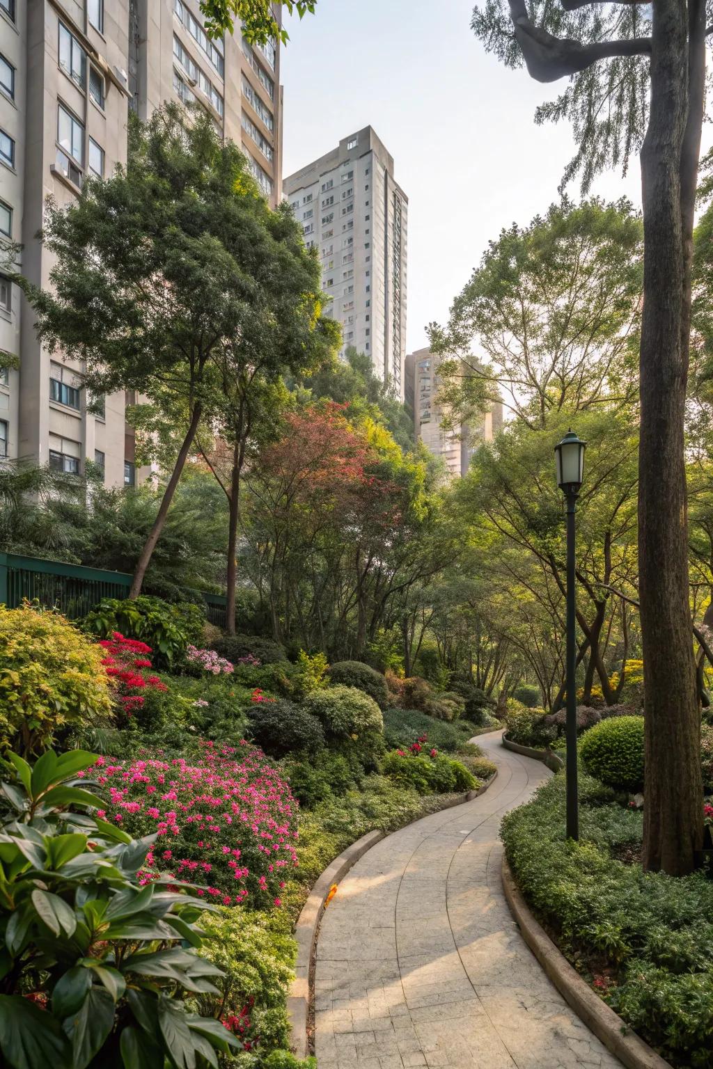 A mini-forest offering a breath of fresh air in the city.