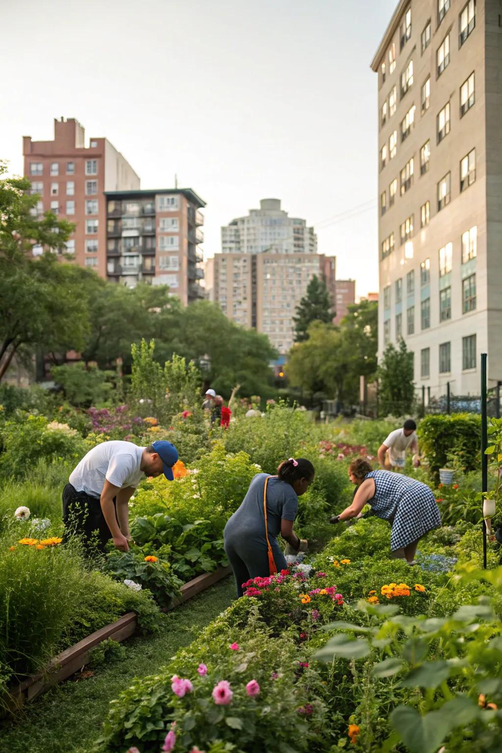 Neighbors cultivating a community garden.