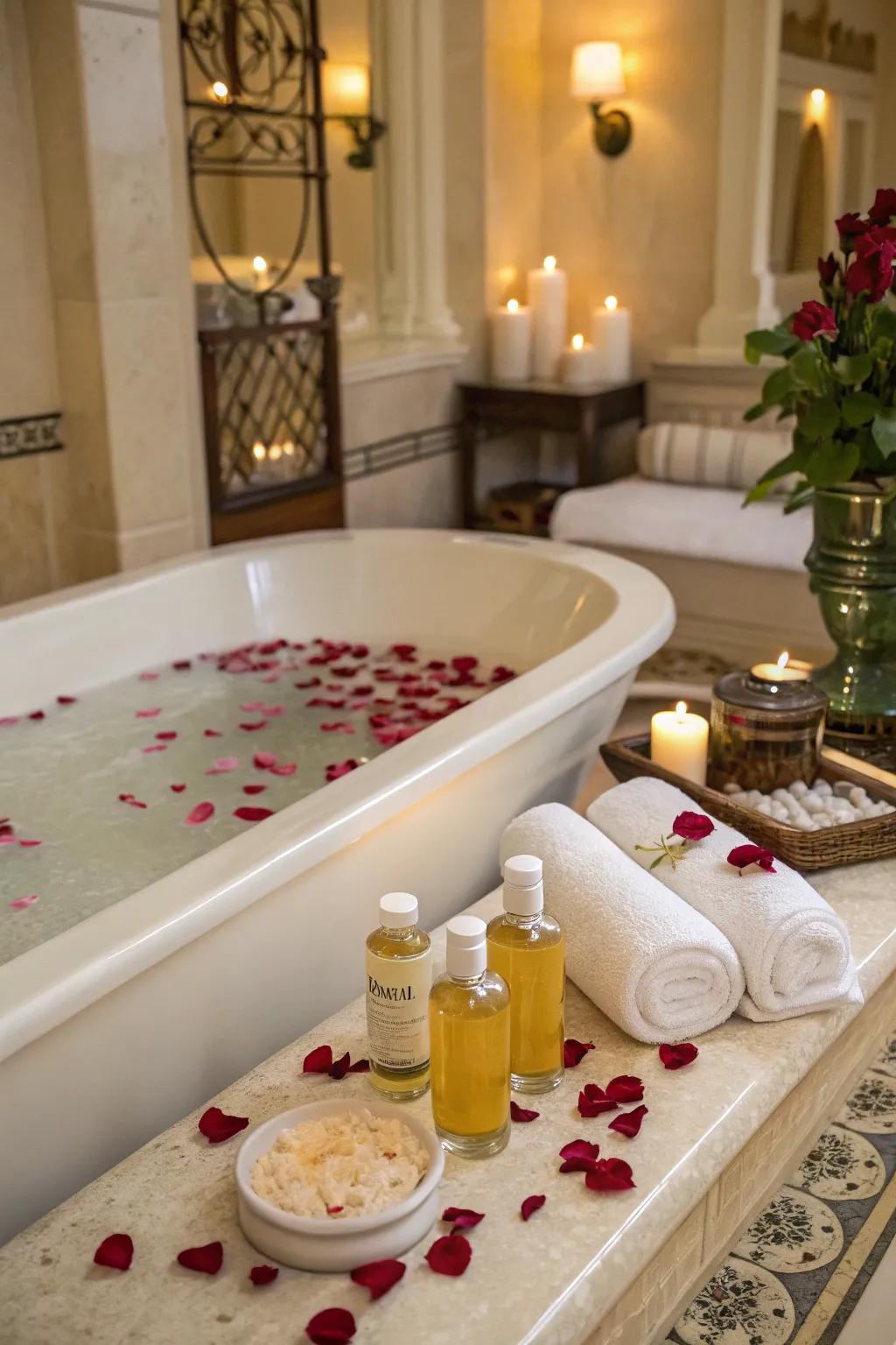 Lavish bath setups elevate your home spa indulgence.