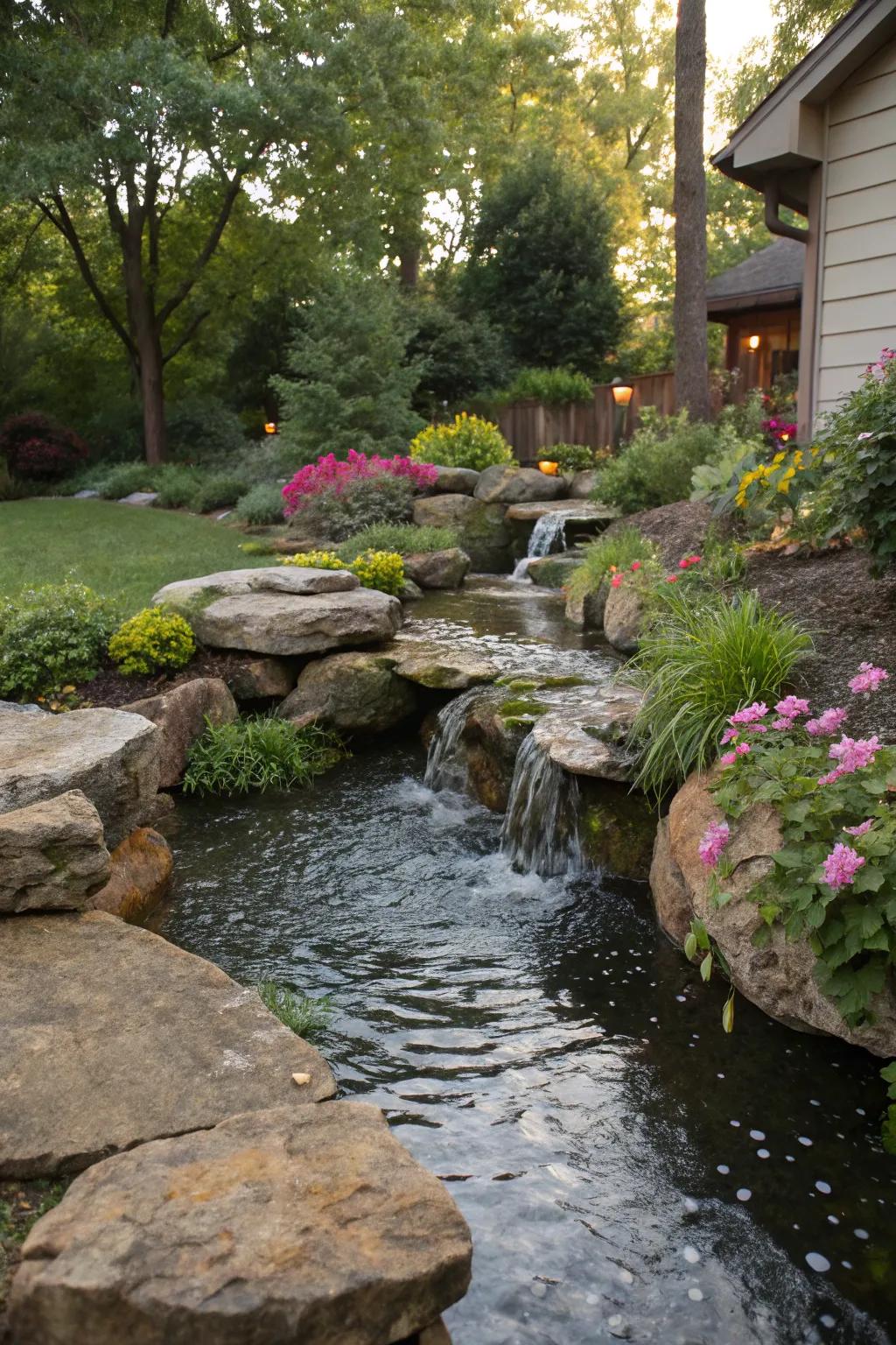A hidden source stream adds mystery and intrigue to your backyard.