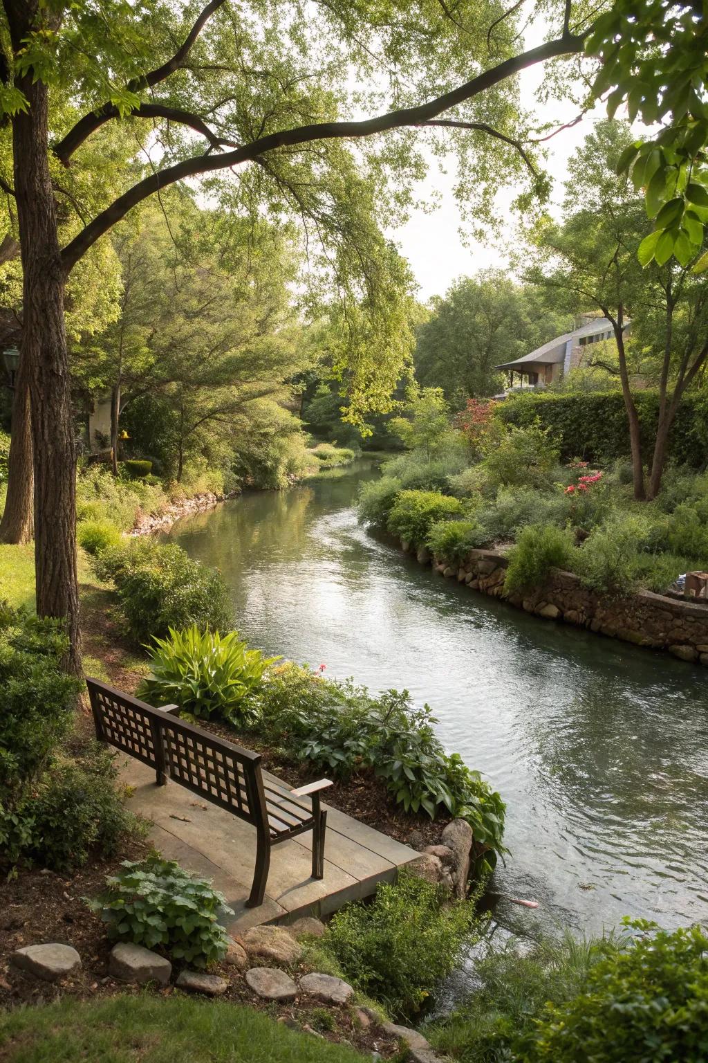 Hidden nooks provide secret spots for quiet reflection by the river.
