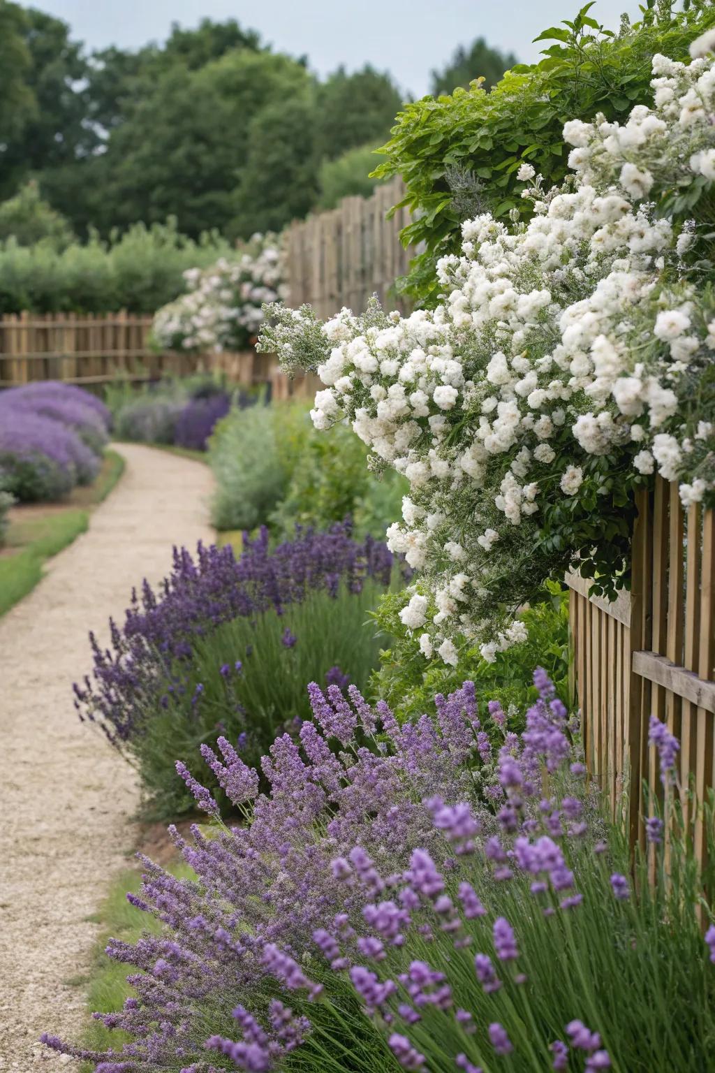 Aromatic plants like lavender and jasmine blooming in a garden.