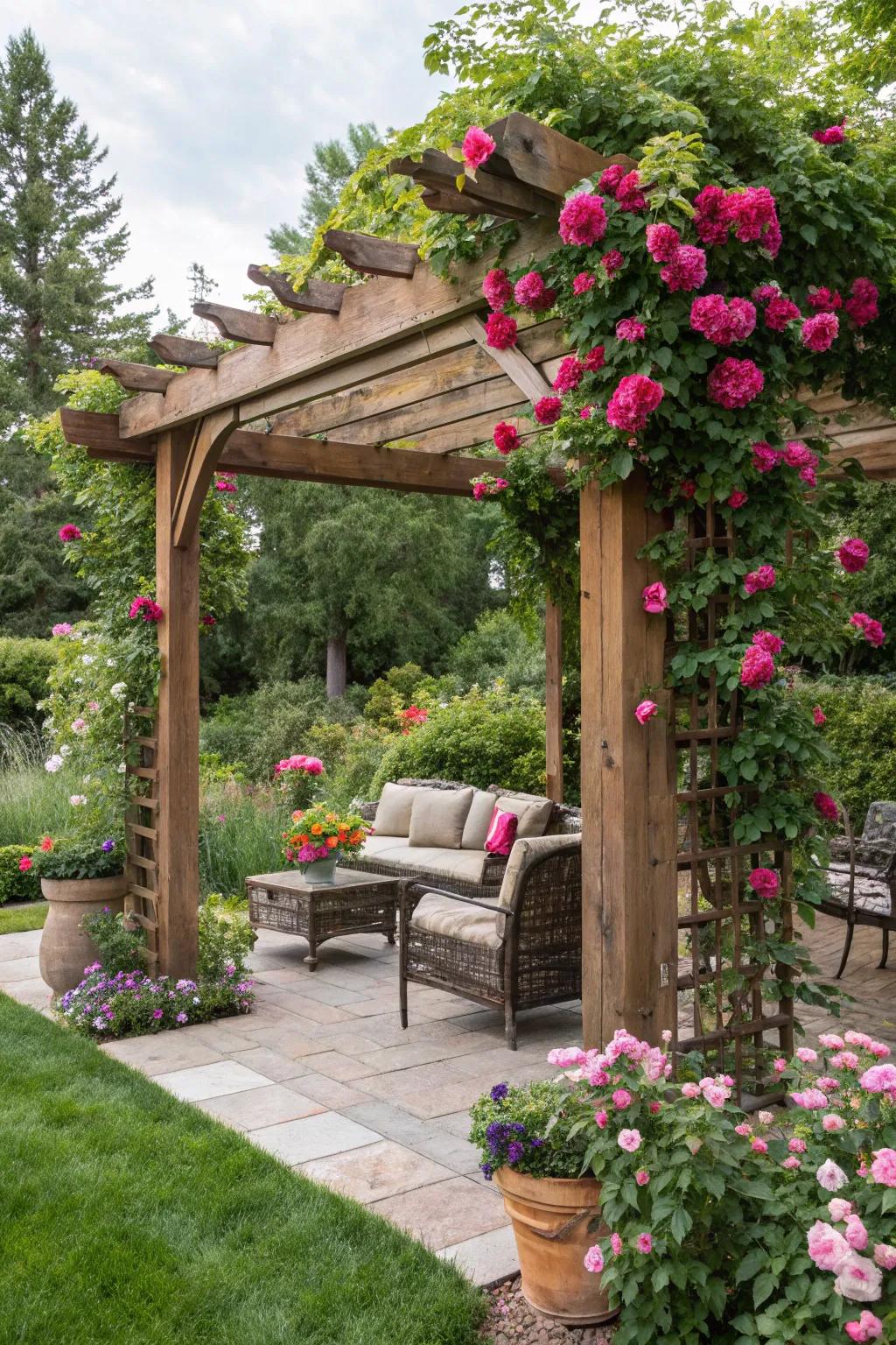 Create a serene oasis with a charming pergola.