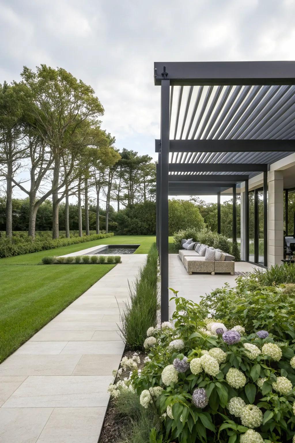 Add a contemporary touch with a modern minimalist pergola.
