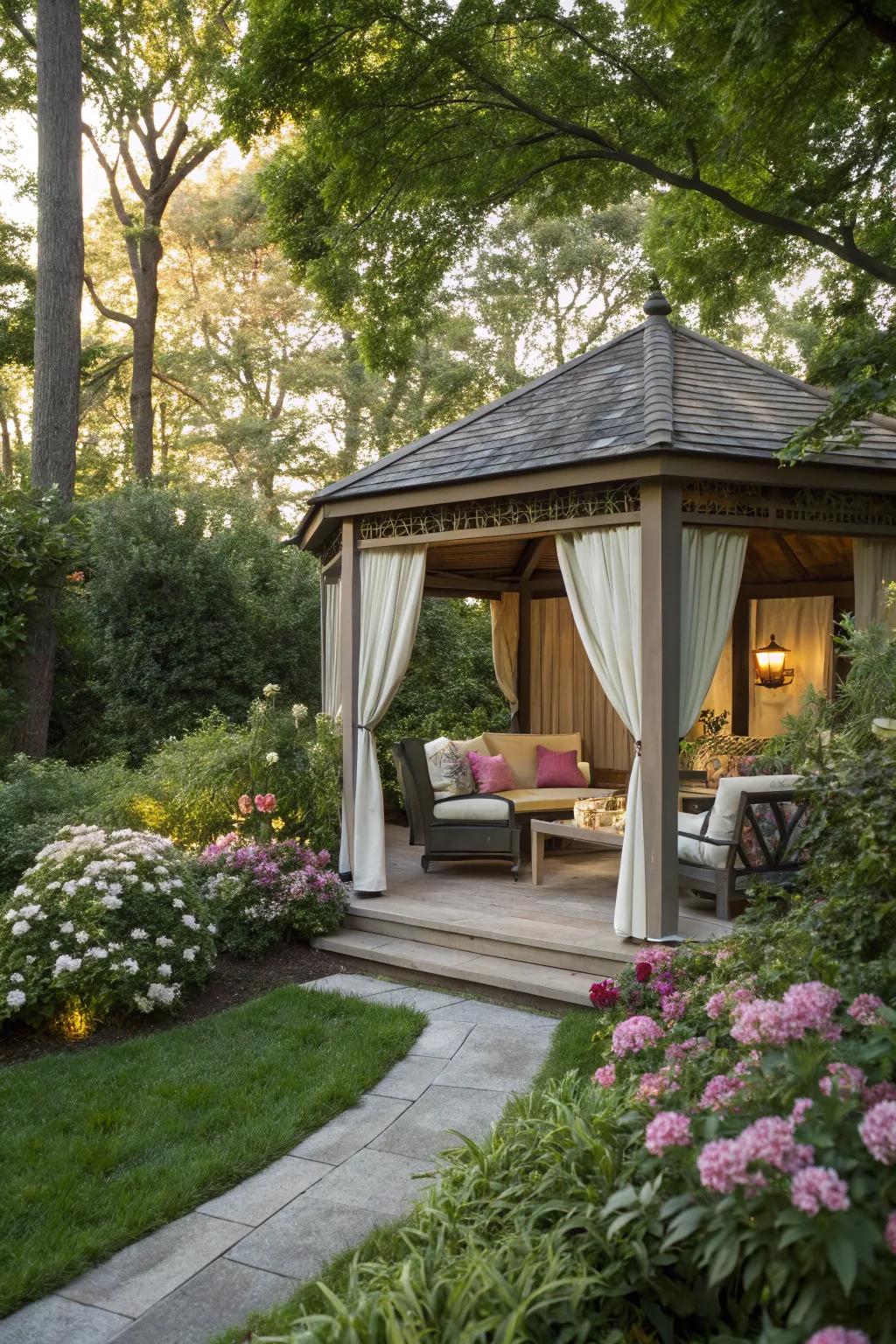 Find peace and tranquility in a cozy pavilion.