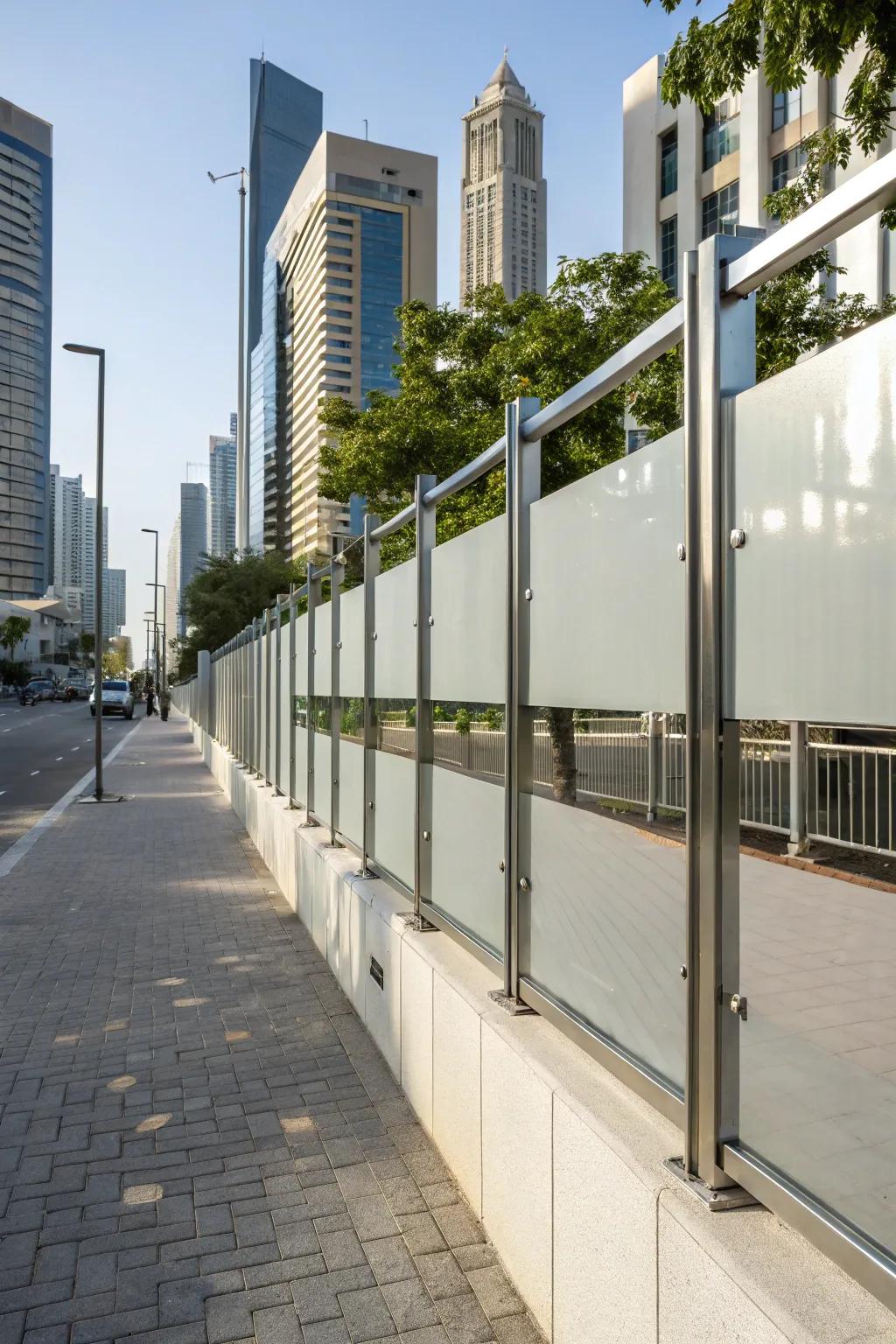 Contemporary boundary wall with metal accents.