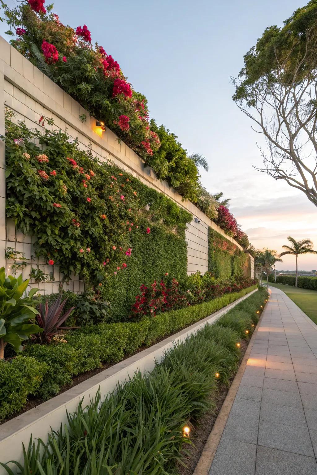 Vertical garden integrated into a boundary wall.