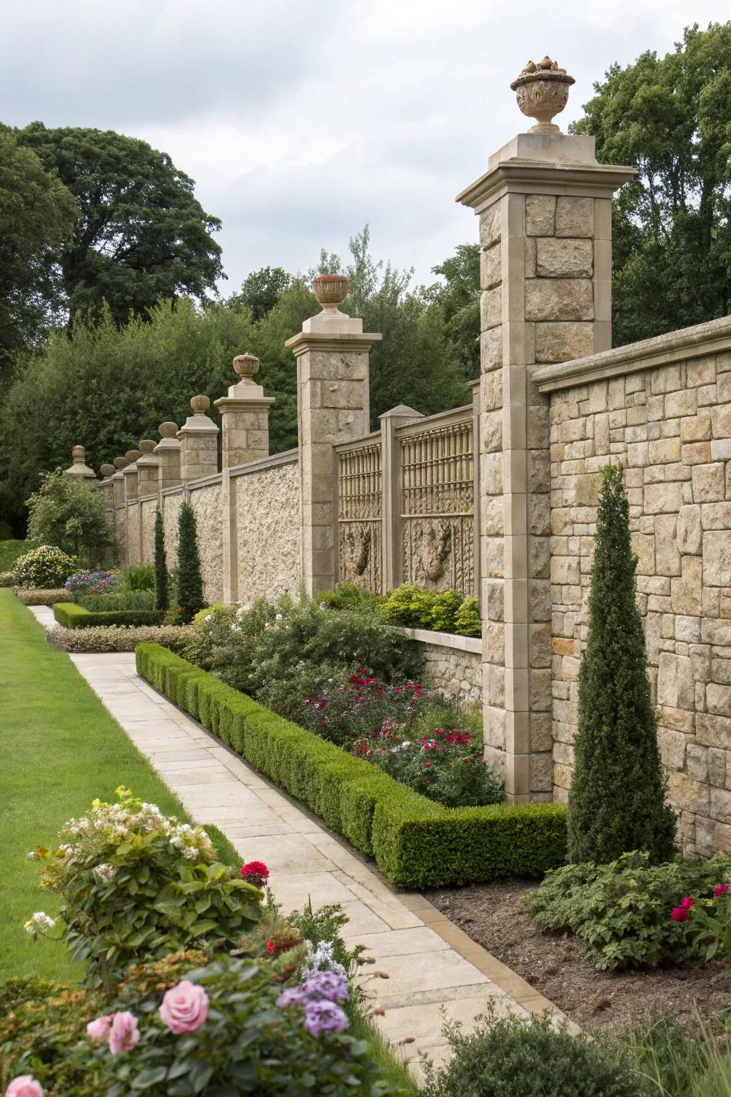 Sophisticated stone-clad boundary wall.