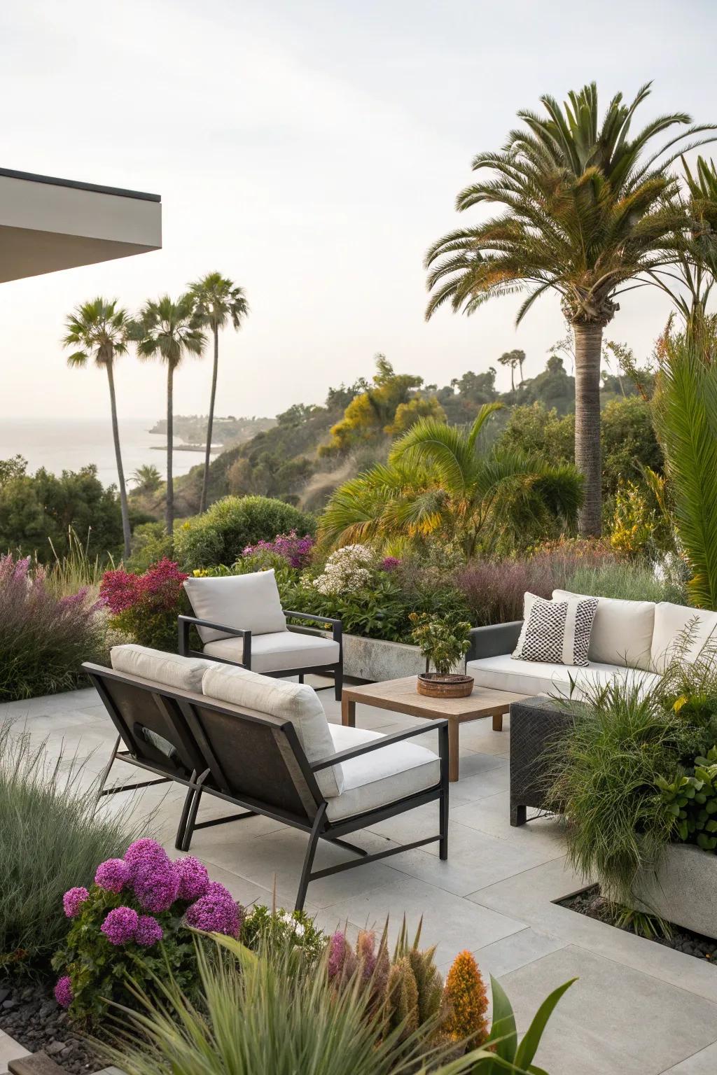 Modern patio designed for comfort and nature integration.