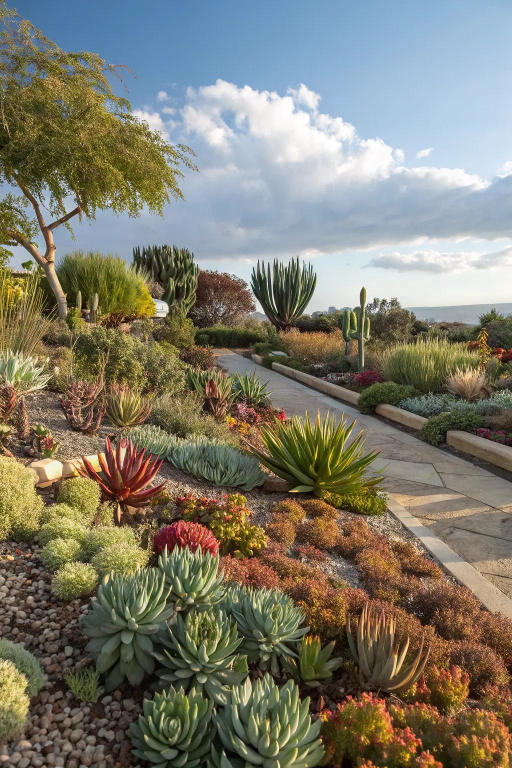 Sun-loving drought-resistant plants in full bloom.