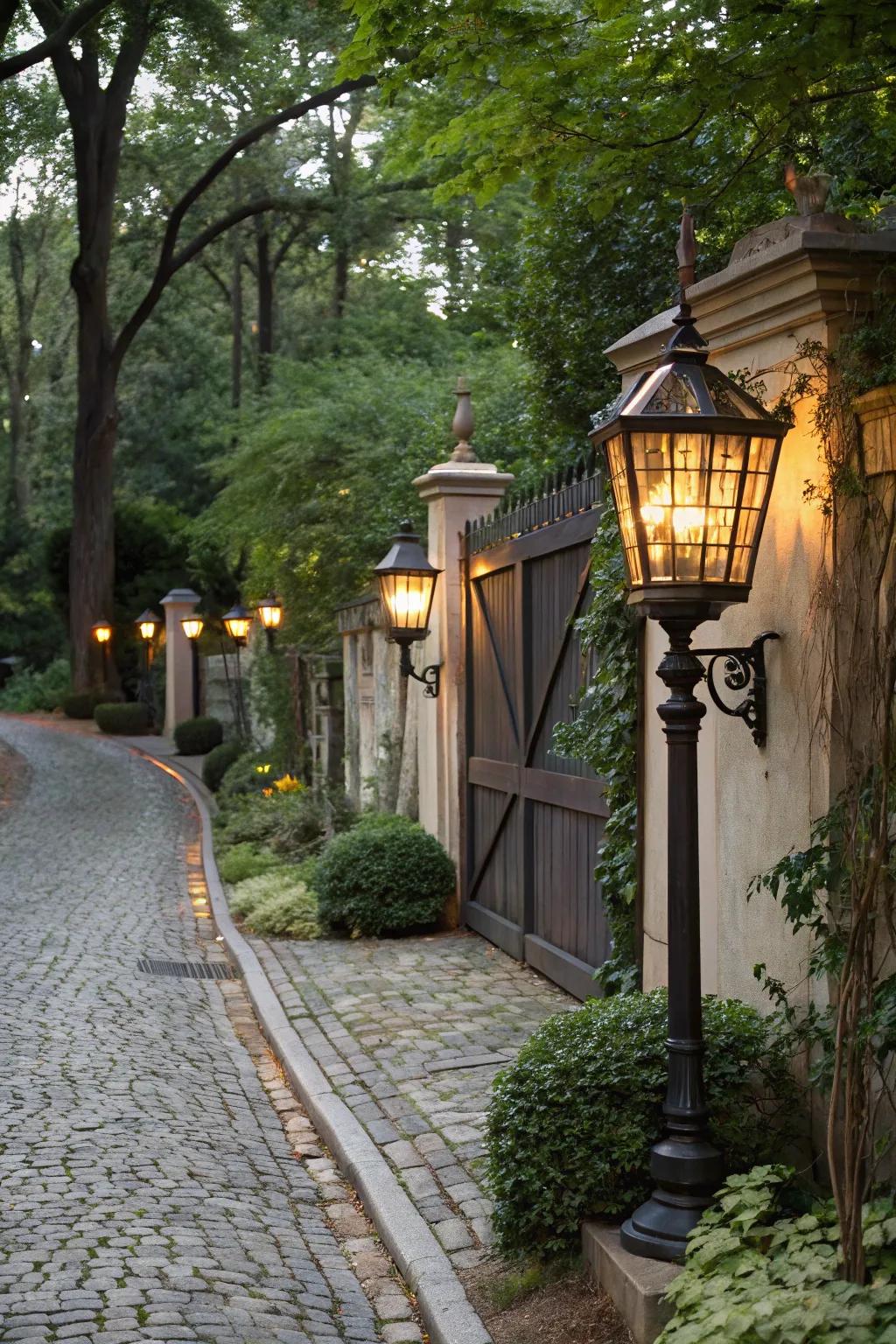Lantern-inspired posts combine classic allure with inviting warmth.
