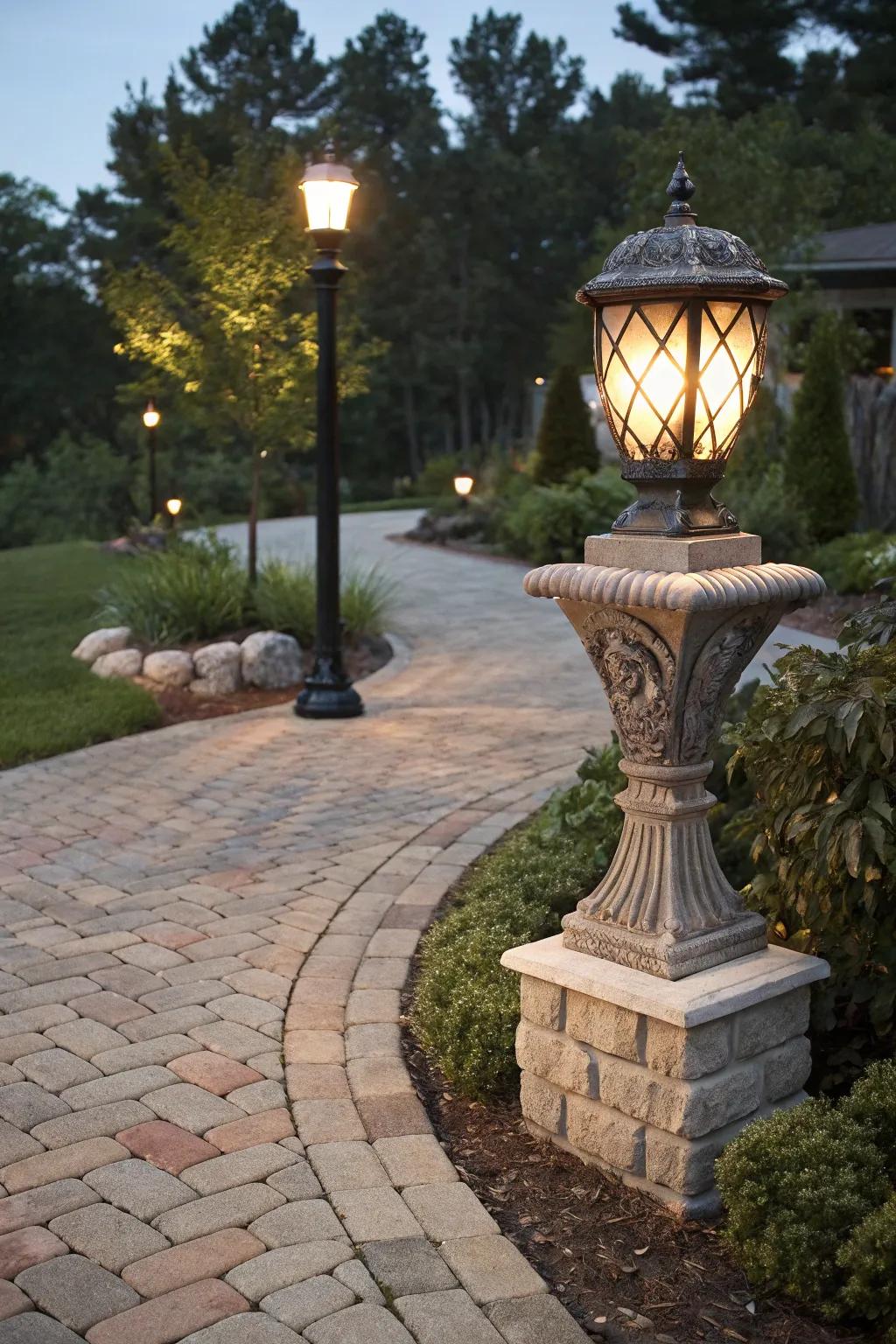 Stone and brick bases provide solidity and architectural interest.