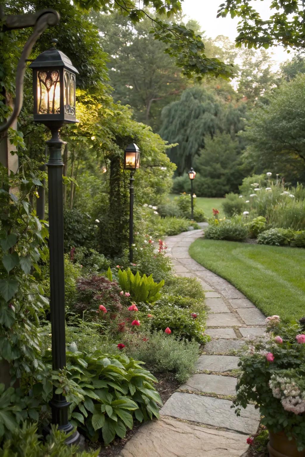 Garden integrated lighting blends functionality with natural beauty.