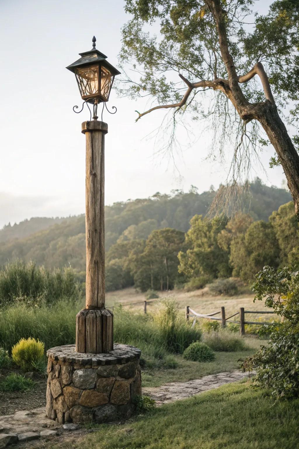 Rustic posts exude natural, country-style charm.