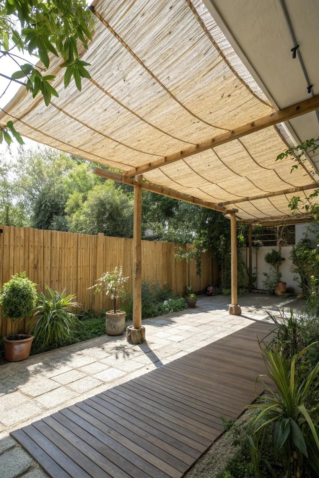 Bamboo shade cloths offer a natural and sustainable look.