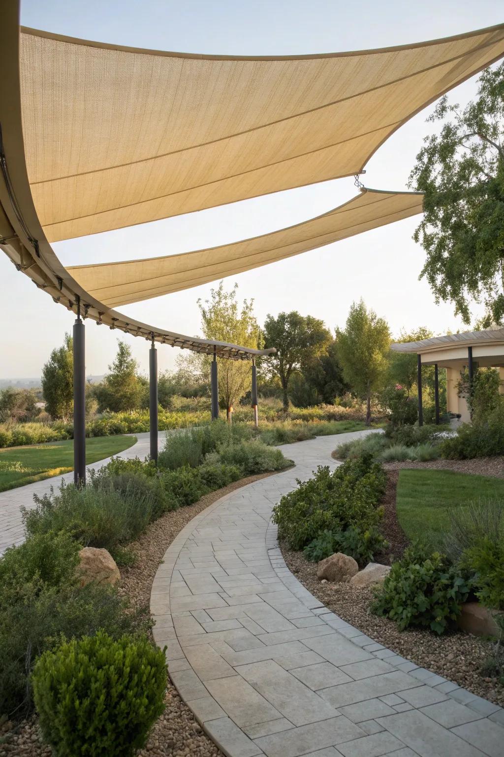 Curved shade installations offer a soft, organic look.