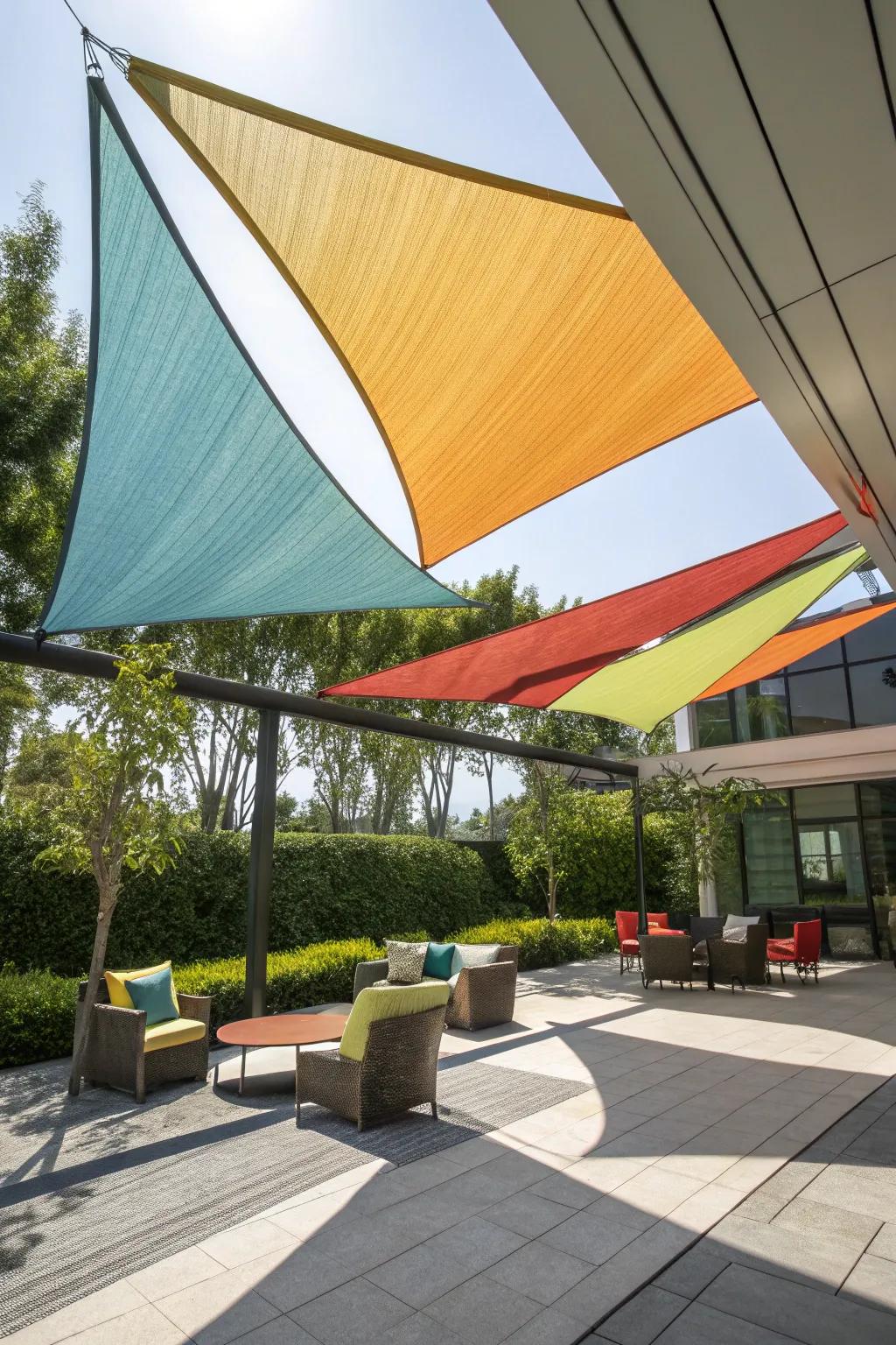 Dynamic triangular shade sails add both style and shade.