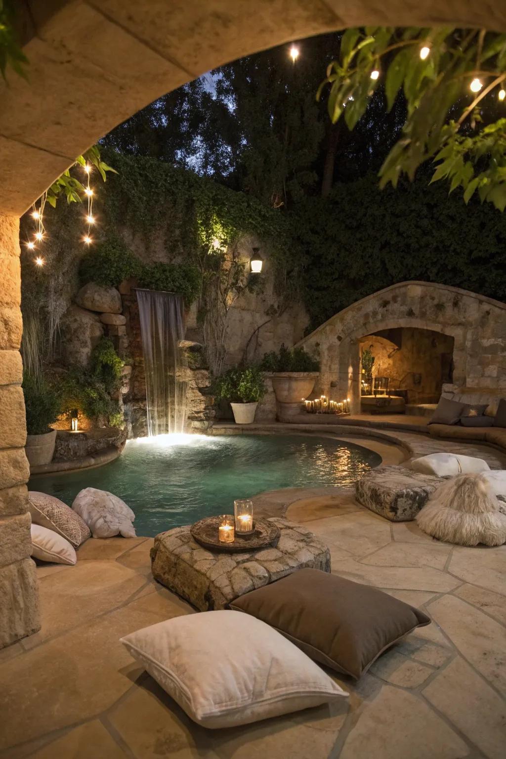 Romantic elements create a cozy hideaway in grottos.