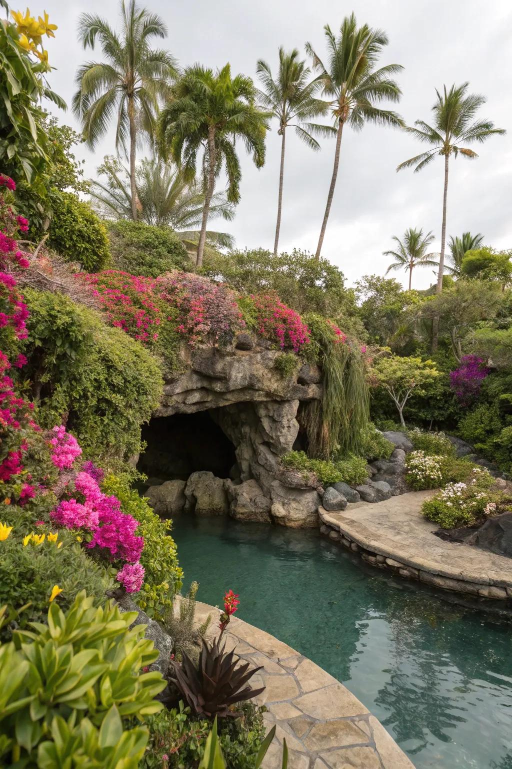 Lush landscaping completes the tropical oasis vibe.