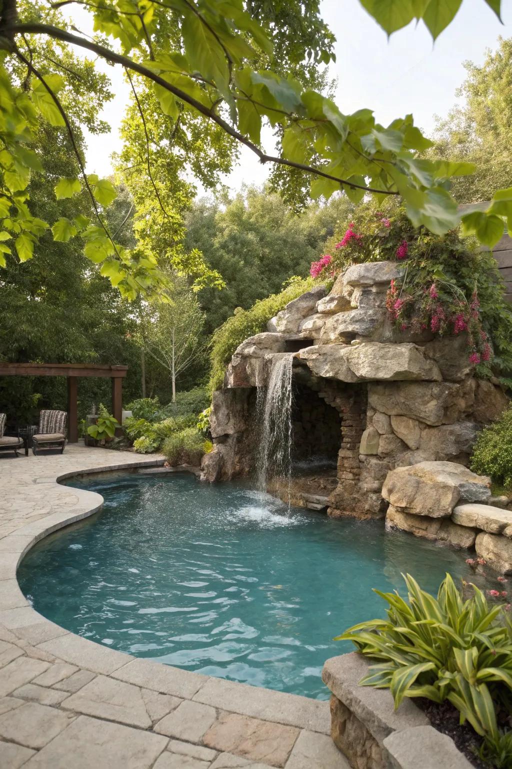 Natural stones give this pool grotto a timeless, rustic charm.