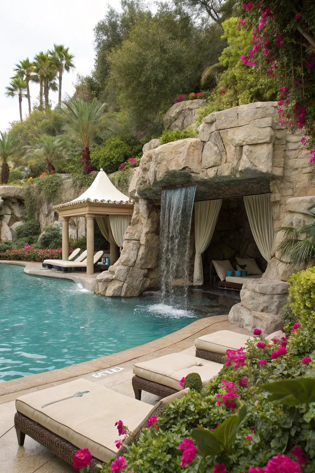 Create a resort-like escape with luxe grotto features.