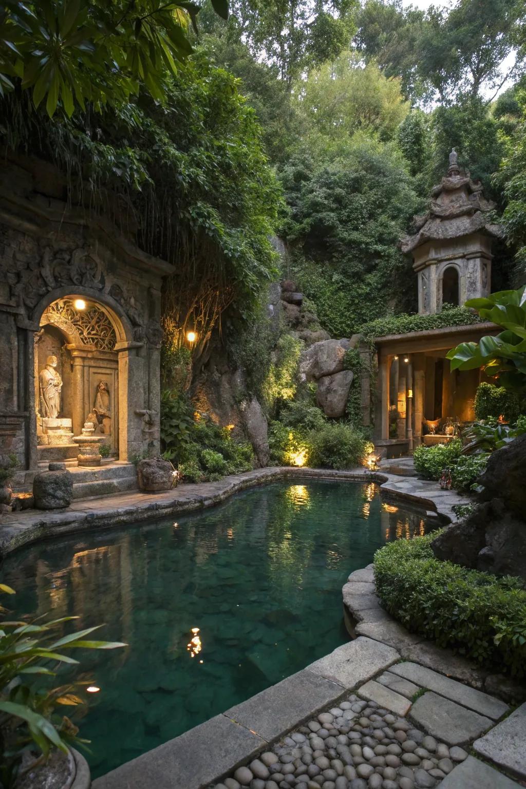 Create a meditative retreat with your pool grotto.