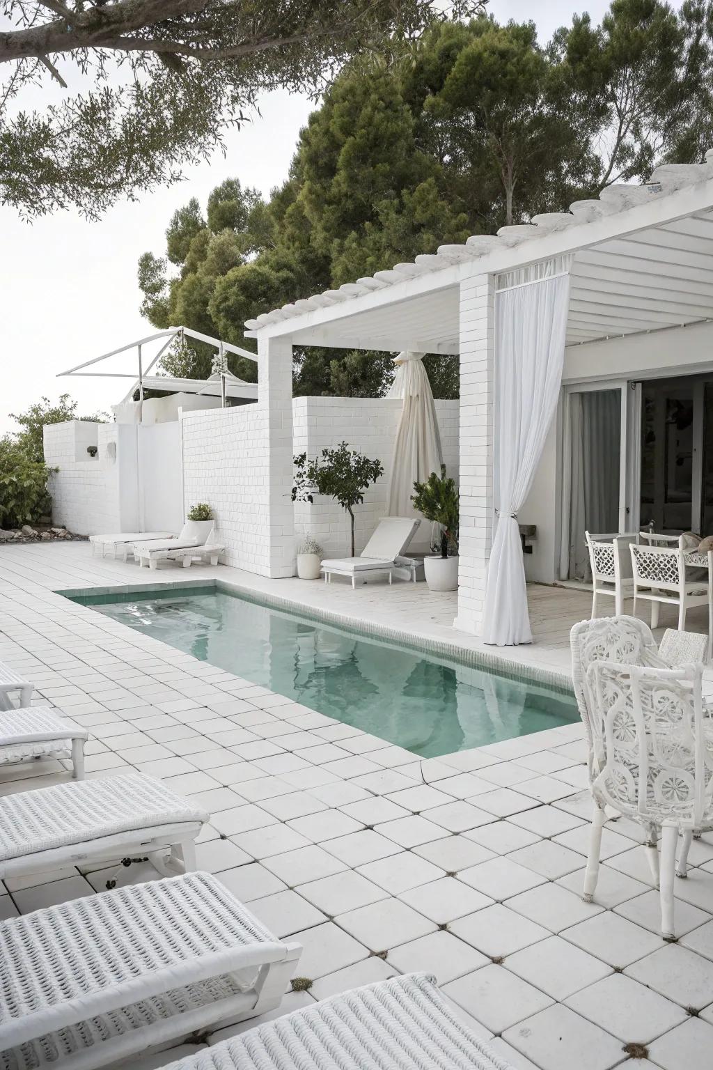 A monochrome palette for a chic poolside.