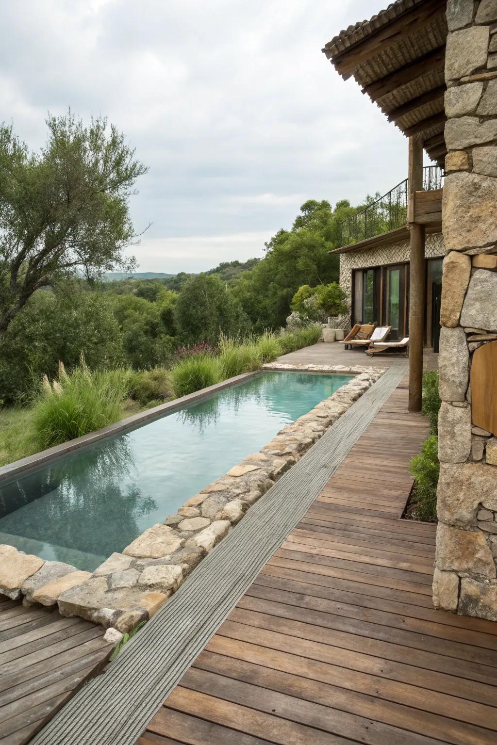 Natural elements bring warmth to your poolside.
