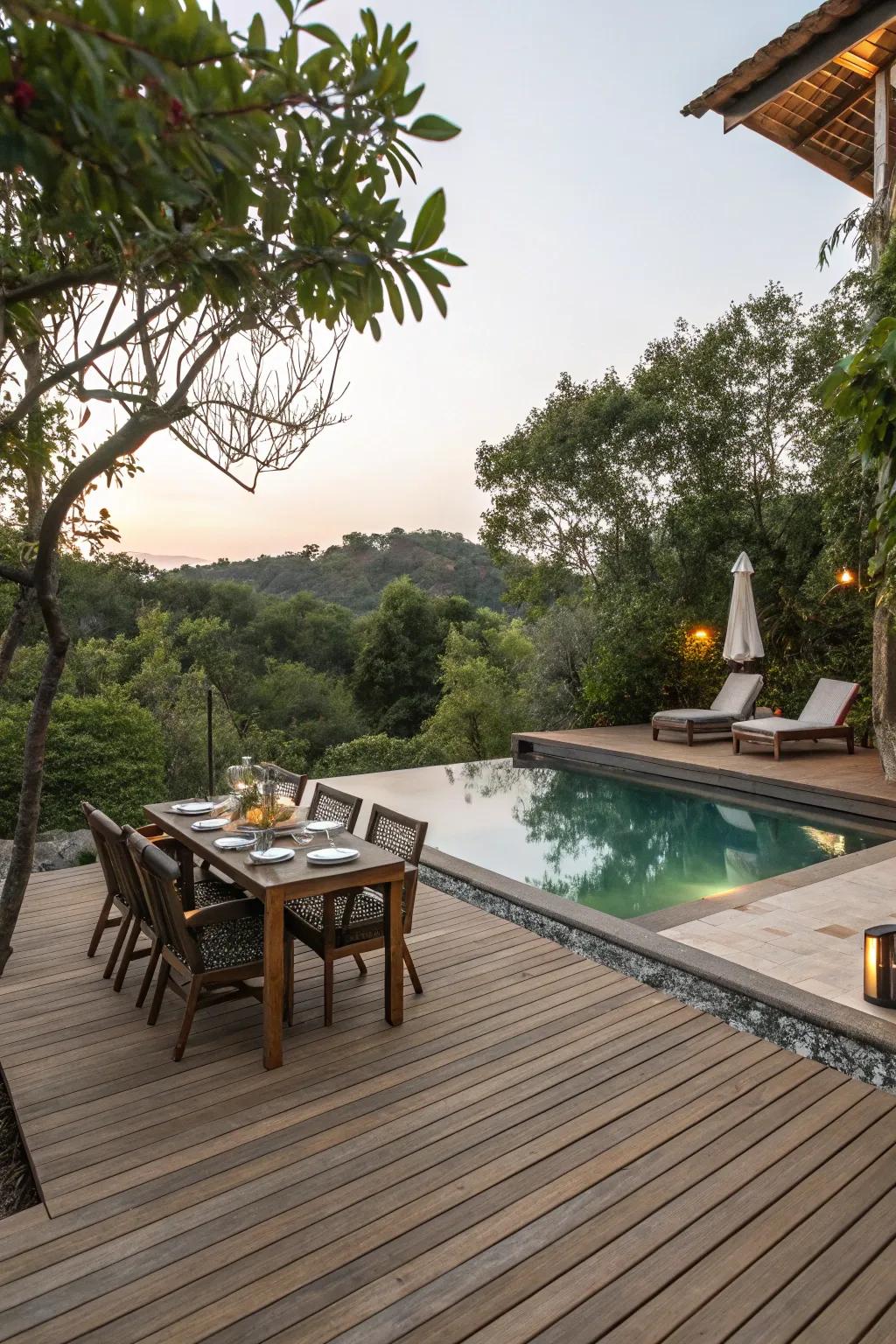 An extended deck enhances poolside enjoyment.