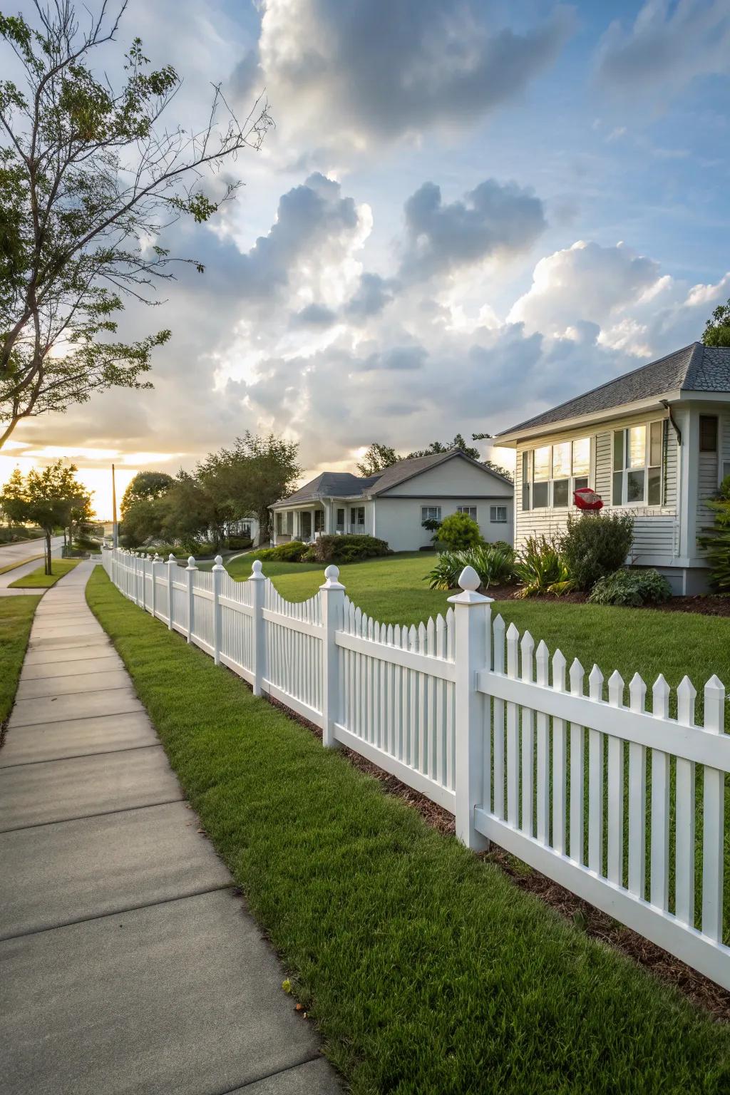 A white picket fence offers timeless charm and protection.