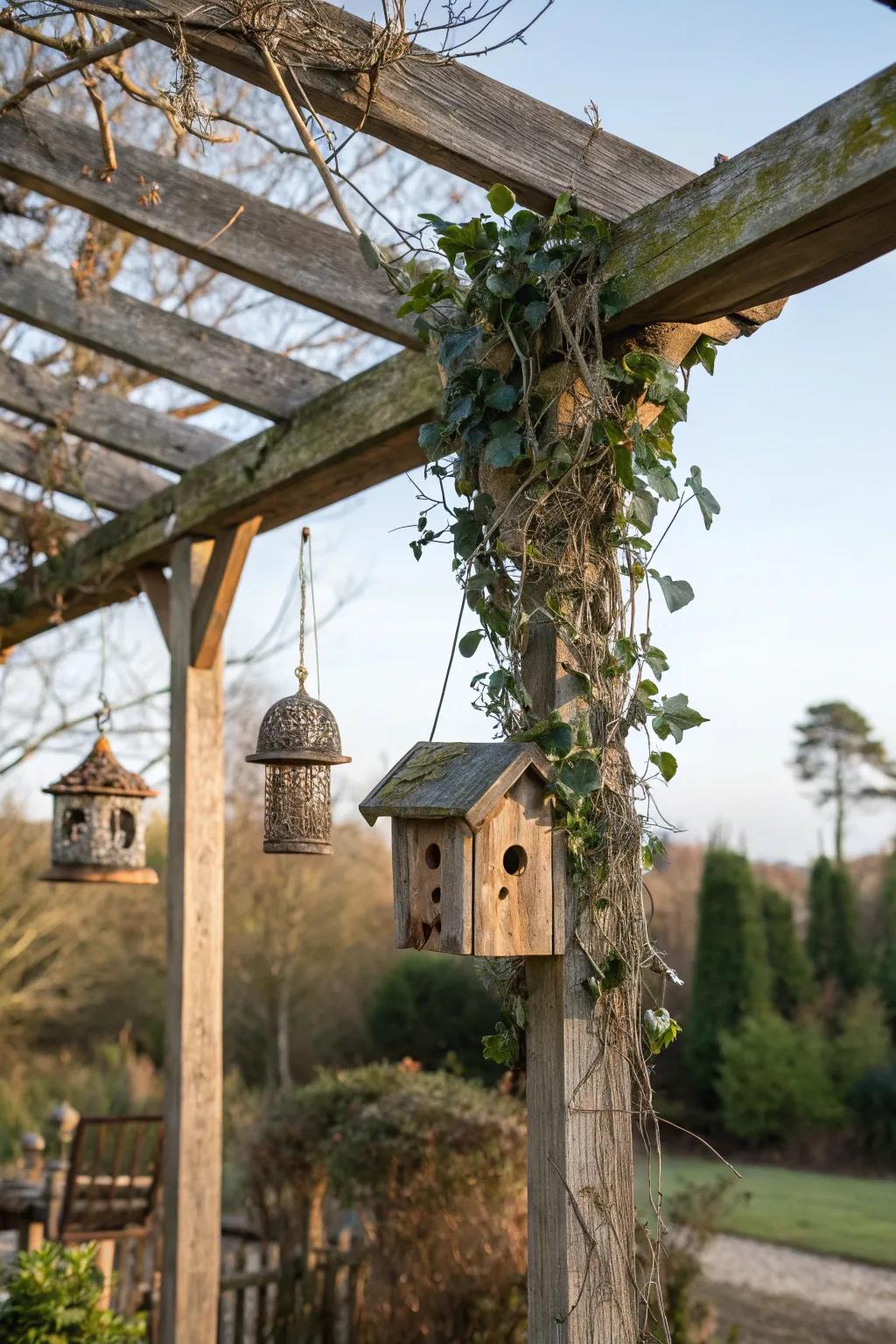 A wildlife-friendly rustic pergola.