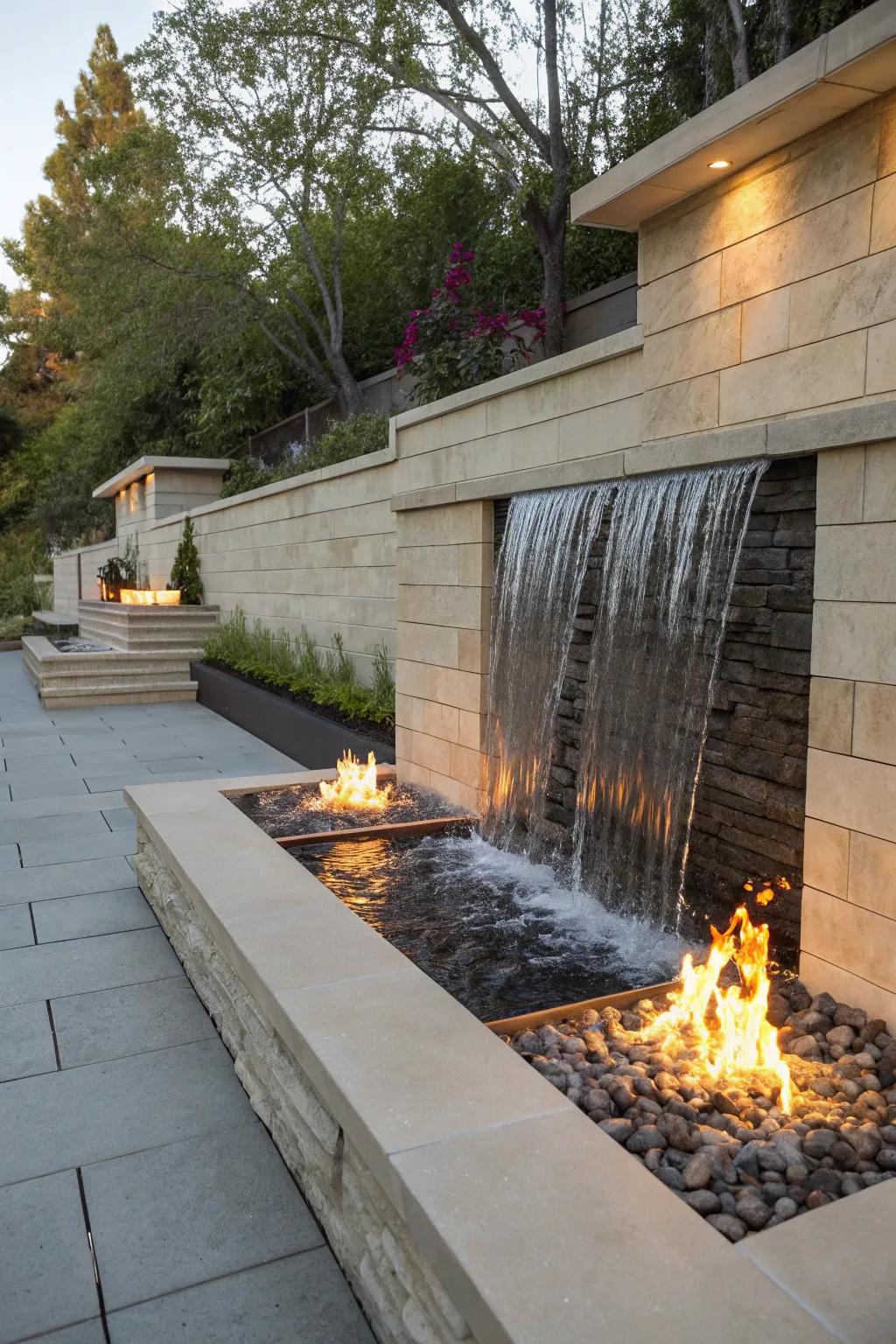 Fire paired with water creates an alluring focal point.